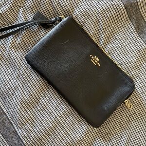 Coach Black Leather Wallet with Gold Logo